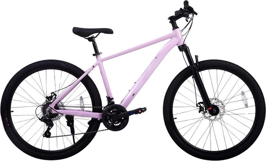 Happiq Mountainbike – Voor en – 21 versnellingen mechanische schijfrem voorverende vork – Paars 69 cm