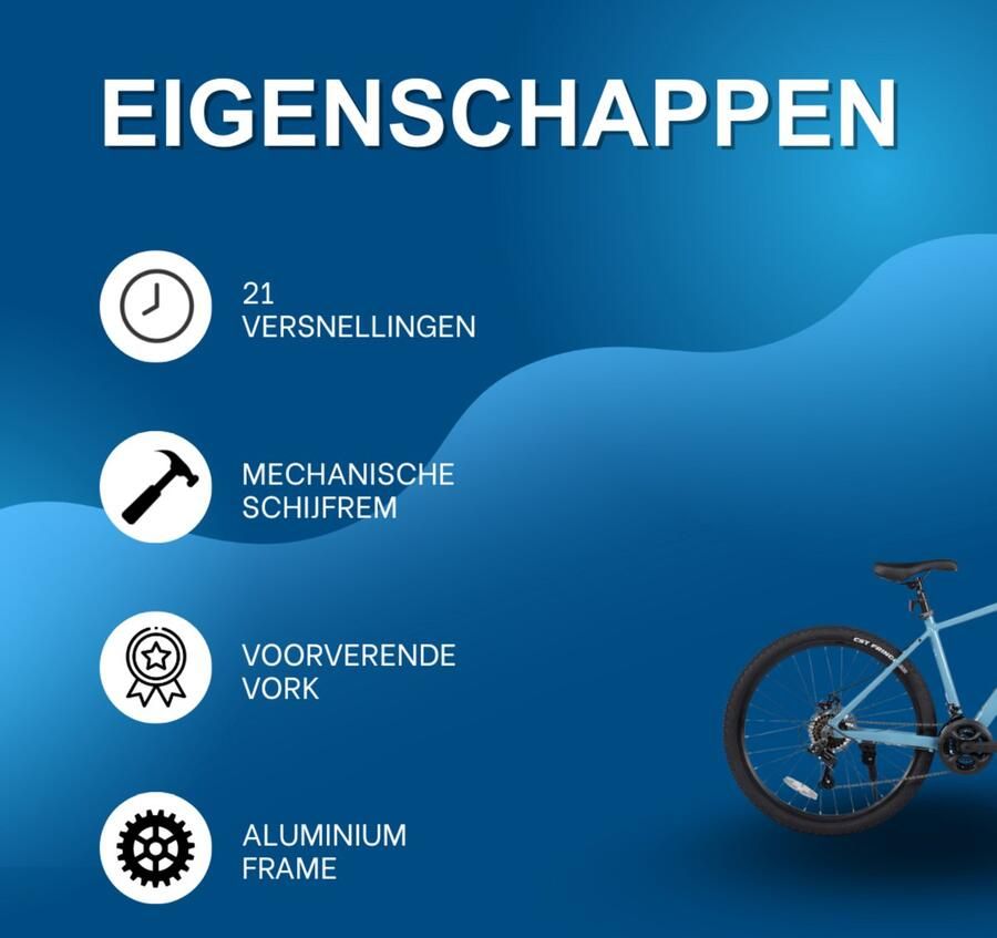 Happiq Mountainbike – Voor en – 21 versnellingen mechanische schijfrem voorverende vork – Blauw 69 cm