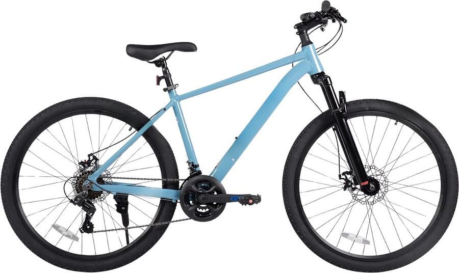 Happiq Mountainbike – Voor en – 21 versnellingen mechanische schijfrem voorverende vork – Blauw 66 cm