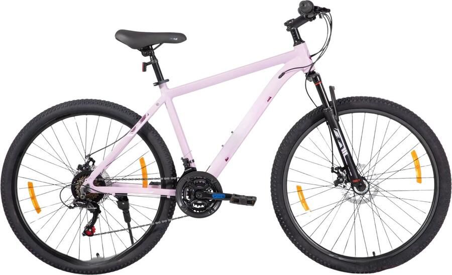 Happiq Mountainbike – Voor en – Hardtail 21 versnellingen schijfrem – 66 cm 70 cm wielen paars aluminium frame