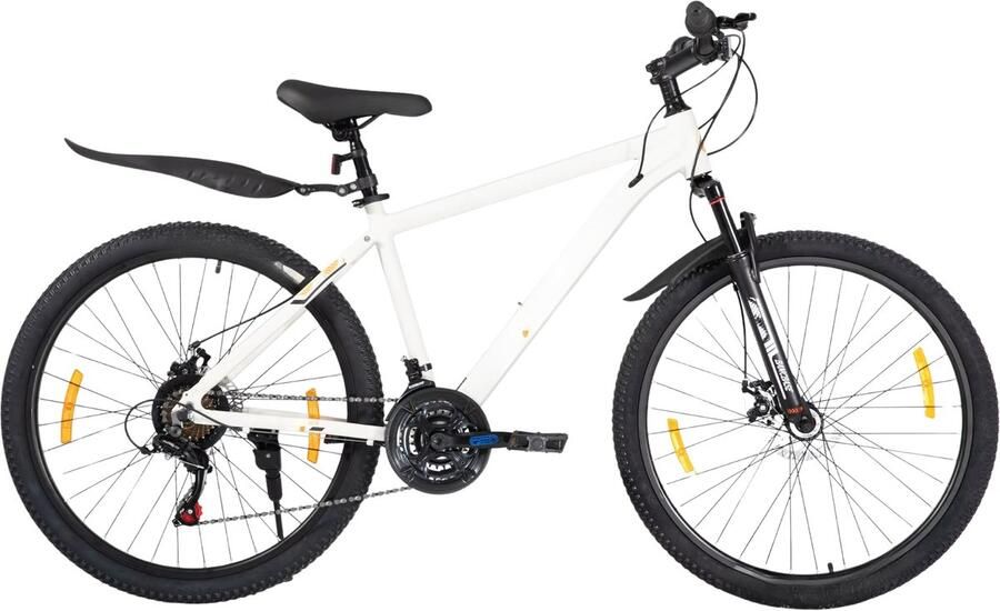 Happiq Mountainbike – Voor en – Hardtail 21 versnellingen schijfrem – 66 cm 70 cm wielen wit aluminium frame