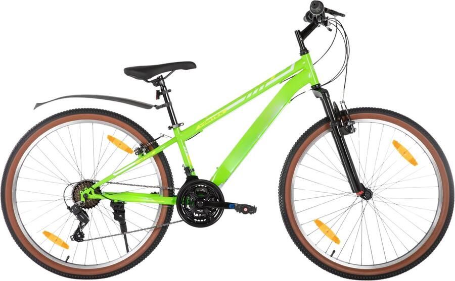 Happiq Mountainbike – Voor en – Hardtail 21 versnellingen V-brake – 66 cm wielen groen frame van hoogwaardig staal