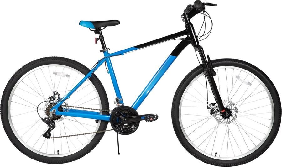 Happiq Mountainbike – Voor heren en studenten – 18 versnellingen voor- en achterschijfremmen verende vork – 66 cm 70 cm wielen blauw aluminium frame