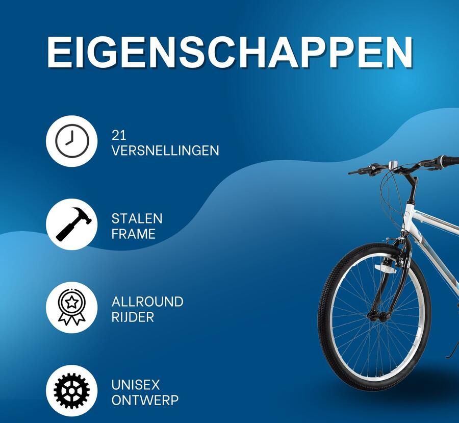 Happiq Mountainbike – Voor volwassenen en – 24 26 inch (61 66 cm) 21 snelheden koolstofstaal frame sport-MTB – White-24 Inch-21