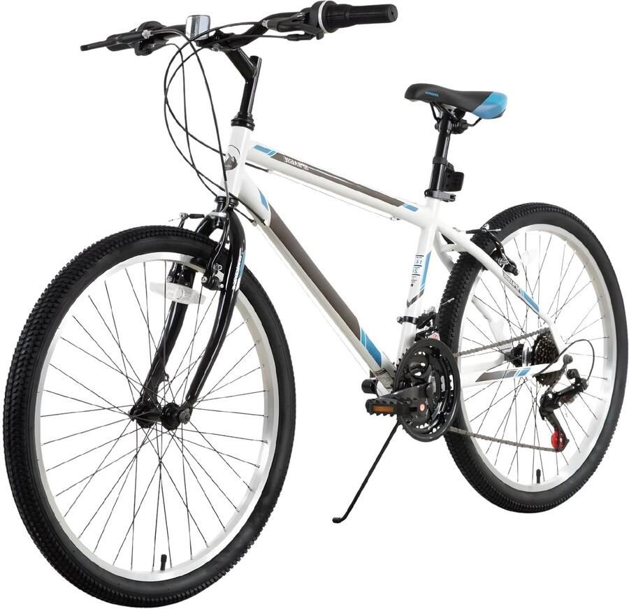Happiq Mountainbike – Voor volwassenen en – 24 26 inch (61 66 cm) 21 snelheden koolstofstaal frame sport-MTB – White-24 Inch-21