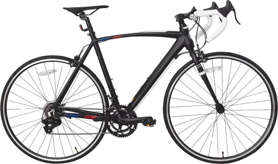 Happiq Racefiets 48 cm – Voor en in de stad en op de weg – Met 14 versnellingen en lichtgewicht aluminium frame – Zwart aluminium frame