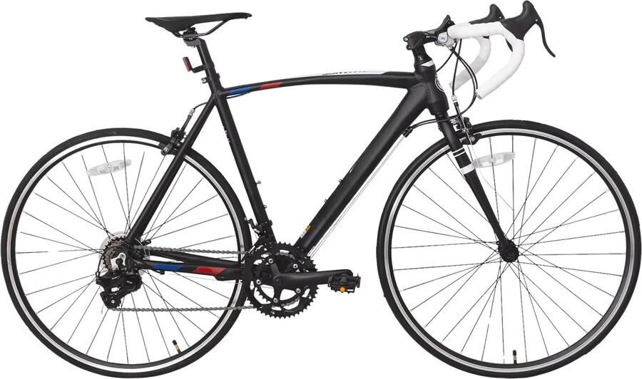 Happiq Racefiets 56 cm – Voor en in de stad en op de weg – Met 14 versnellingen en lichtgewicht aluminium frame – Zwart aluminium frame