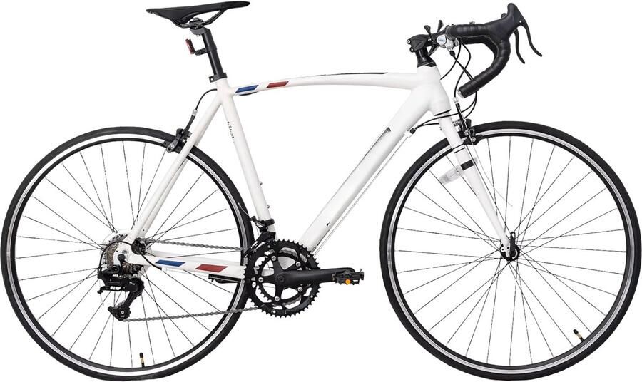 Happiq Racefiets 48 cm – Voor en in de stad en op de weg – Met 14 versnellingen en lichtgewicht aluminium frame – Wit aluminium frame