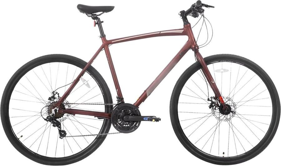 Happiq Racefiets – Voor en – Lichtgewicht aluminium 14 versnellingen – 71 cm wielen rood maat L geschikt voor stadswoon-werkverkeer en fitness