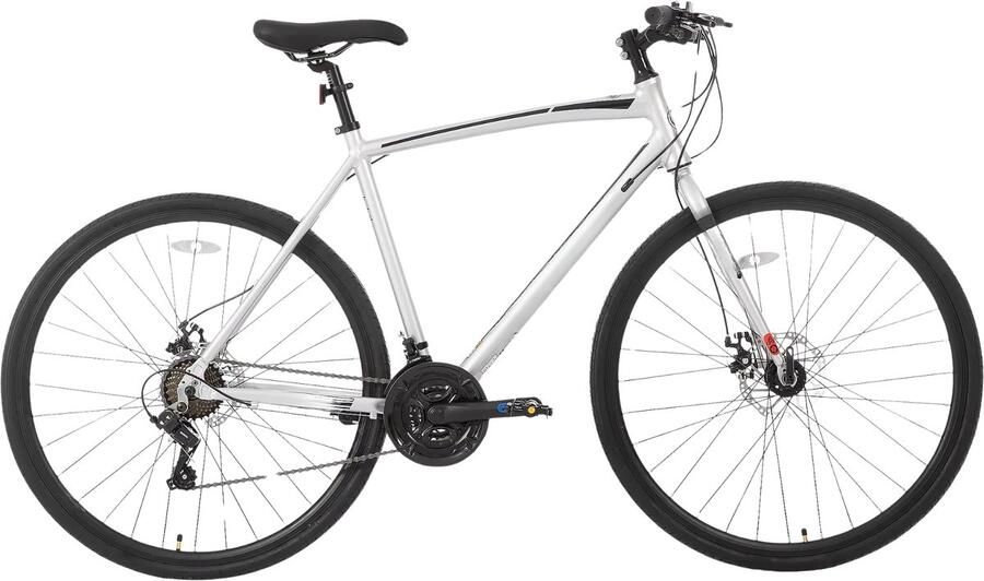 Happiq Racefiets – Voor en – Lichtgewicht aluminium 14 versnellingen – 71 cm wielen zilver maat L geschikt voor stadswoon-werkverkeer en fitness