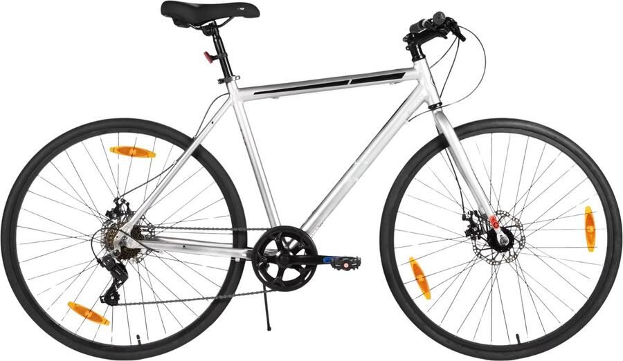 Happiq Racefiets – Voor en – Lichtgewicht aluminium frame 7 versnellingen dubbele schijfrem – Zilver 71 cm