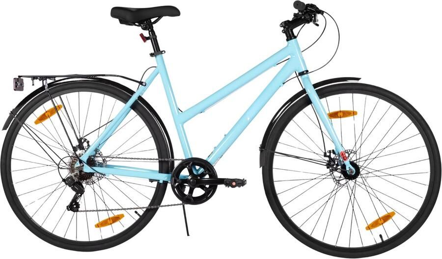 Happiq Stadsfiets 71 cm – Voor en voor woon-werkverkeer en dagelijks gebruik – Met 7 versnellingen spatborden en bagagedrager – Blauw aluminium frame