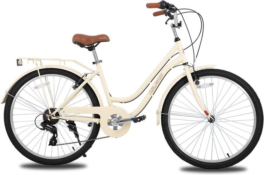 Happiq Strandcruiser – Voor en – 7 versnellingen achterdrager – 66 cm wielen paars volwassen stadsfiets