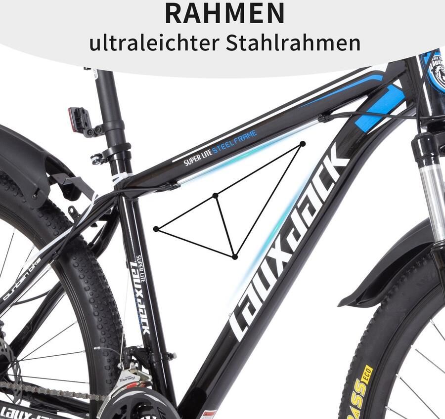 HAUSS SPOLE Mountainbike – 26 Inch – 21 Versnellingen Met Voorvorkvering – IJzer – Blauw En Zwart – Voor Woon Werkverkeer En Terreinritten