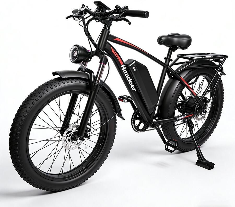 Headeer E-Bike 26 with Dual Suspension Disc Brakes & 48V Battery Powerful Motorized Fat Tire LCD Display LED Headlight 5-Speed Ideal for Outdoor Adventure Snow & Mountain Riding