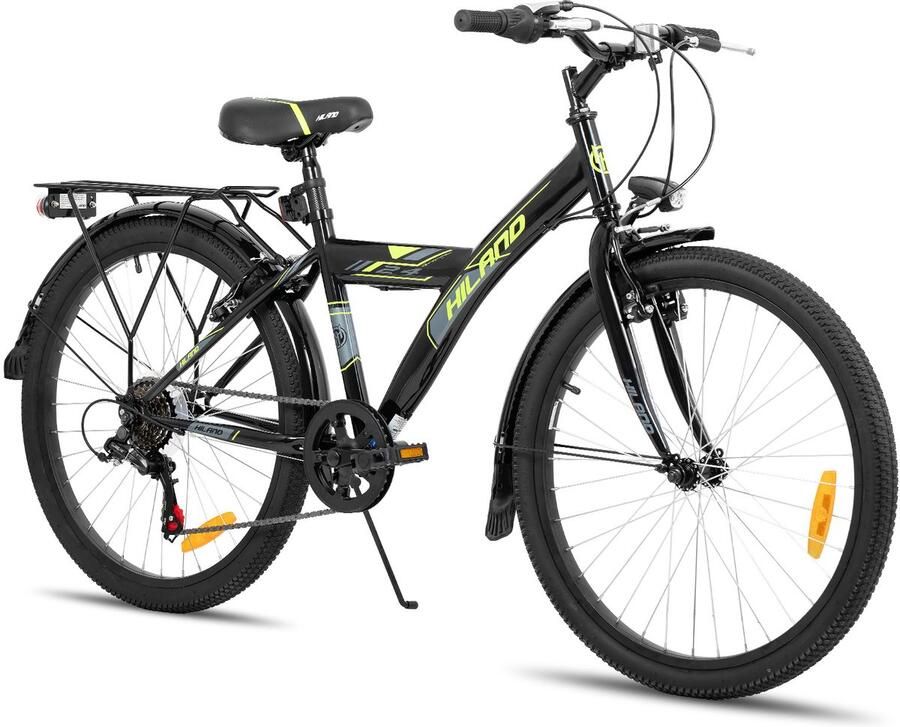 Hilan d Kinderfiets 20 24 Inch Stadsfiets voor & (6-11 Jaar) 6 Versnellingen Met Bagagedrager Zwart Wit Geschikt voor buitenactiviteiten in de lente