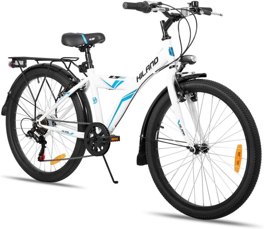 Hilan d Kinderfiets 20 24 Inch Stadsfiets voor & (6-11 Jaar) 6 Versnellingen Met Bagagedrager Zwart Wit Geschikt voor buitenactiviteiten in de lente
