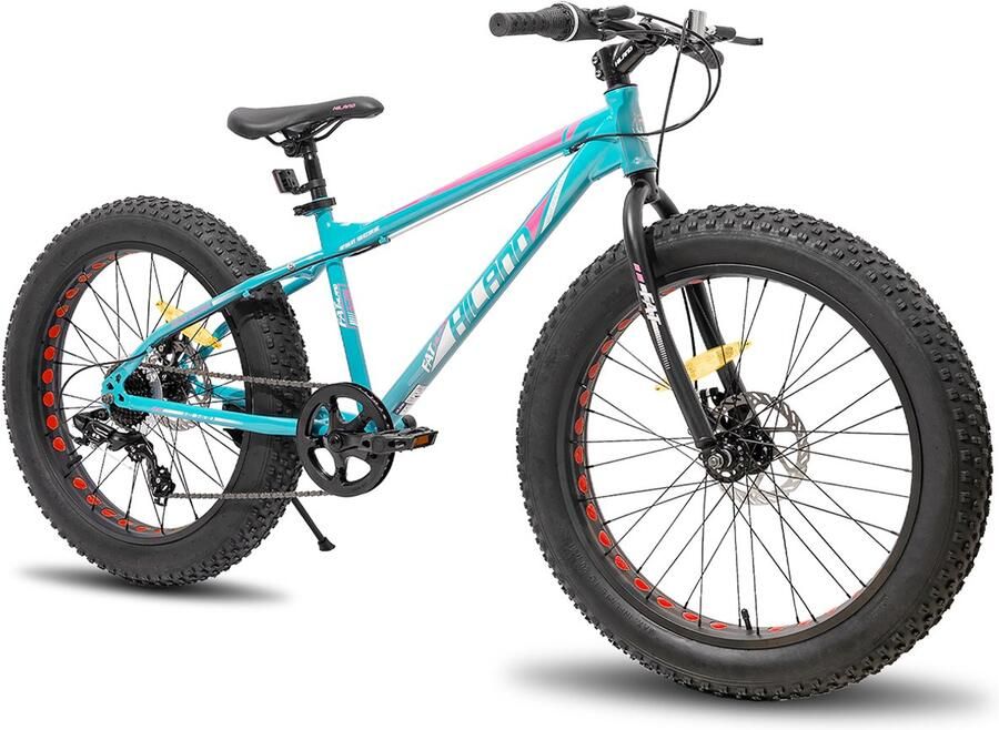 Hiland 20 Inch Kids Fatbike Mountainbike Voor & Shi o 7 Versnellingen Dubbele Schijfrem Vanaf 5 Jaar