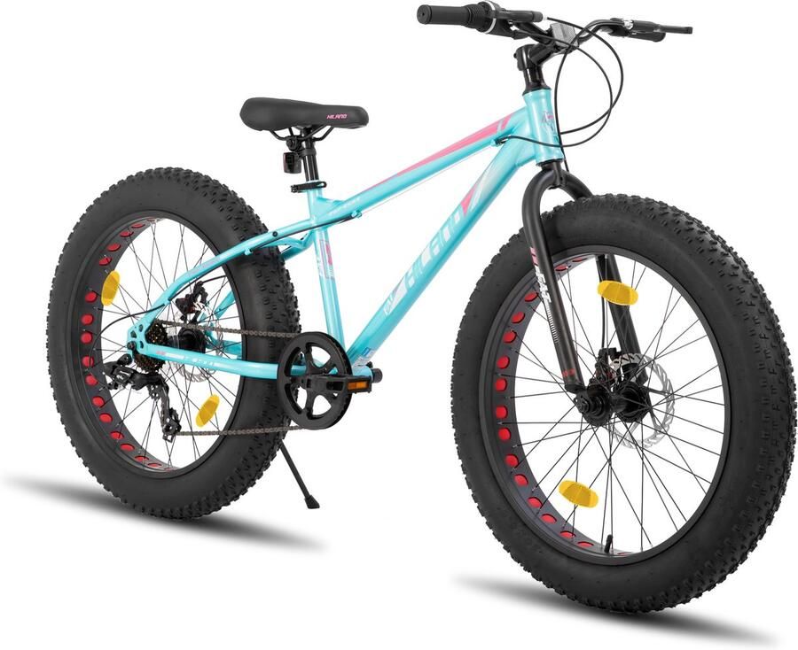 Hiland 24 Inch Kids Fatbike Mountainbike Voor & Shi o 7 Versnellingen Dubbele Schijfrem Vanaf 5 Jaar