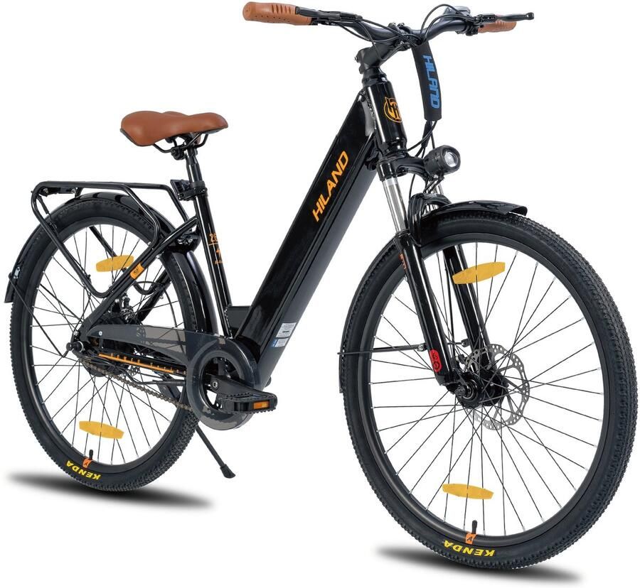 Hiland 26 Inch Elektrische Fiets (E-Bike) voor & 36V 7.8Ah Batterij 250W Motor Comfortabele Step-Through Frame Voorwielvering Zwart