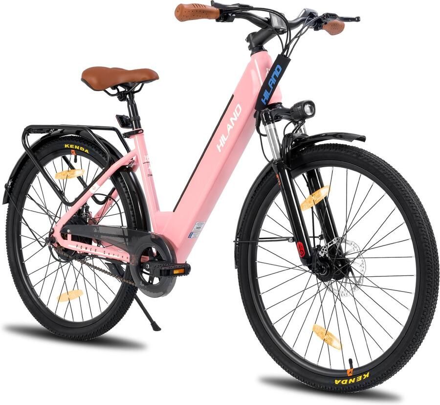 Hiland 26 Inch Elektrische Fiets (E-Bike) voor & 36V 7.8Ah Batterij 250W Motor Comfortabele Step-Through Frame Voorwielvering Roze