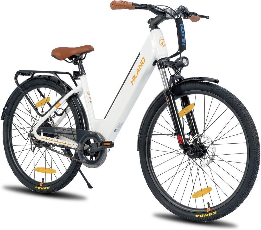 Hiland 26 Inch Elektrische Fiets (E-Bike) voor & 36V 7.8Ah Batterij 250W Motor Comfortabele Step-Through Frame Voorwielvering Wit