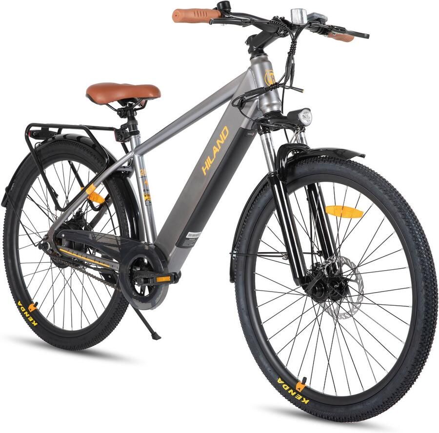 Hiland 26 Inch Elektrische Mountainbike (E-MTB) 250W Motor 36V 7.8Ah Batterij All-Terrain Voorvork Vering Grijs