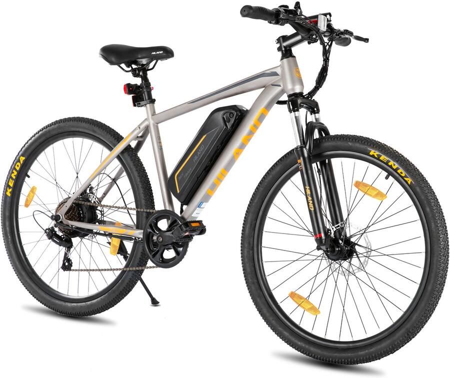 Hiland 26 Inch Elektrische Mountainbike (E-MTB) 7 Versnellingen 250W Motor 36V 7.8Ah Batterij Schijfrem Grijs