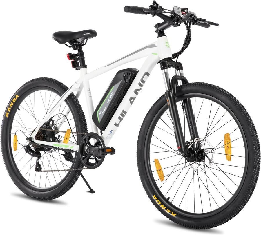 Hiland 26 Inch Elektrische Mountainbike (E-MTB) 7 Versnellingen 250W Motor 36V 7.8Ah Batterij Schijfrem Wit