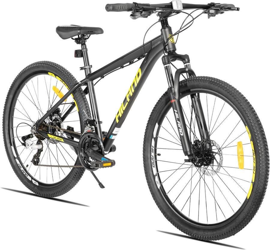 Hiland Bedrock Mountainbike 27.5 Inch 24 Versnellingen Shi o Hydraulische Schijfrem Aluminium Frame Zwart Neongeel