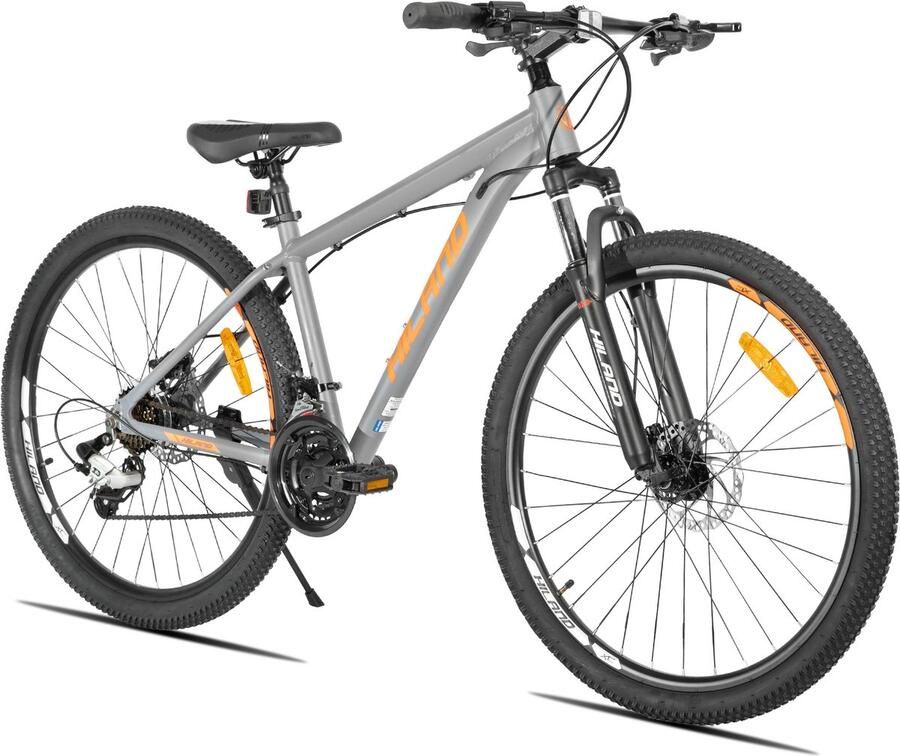 Hiland Bedrock Mountainbike 27.5 Inch 24 Versnellingen Shi o Hydraulische Schijfrem Aluminium Frame Zilver Oranje