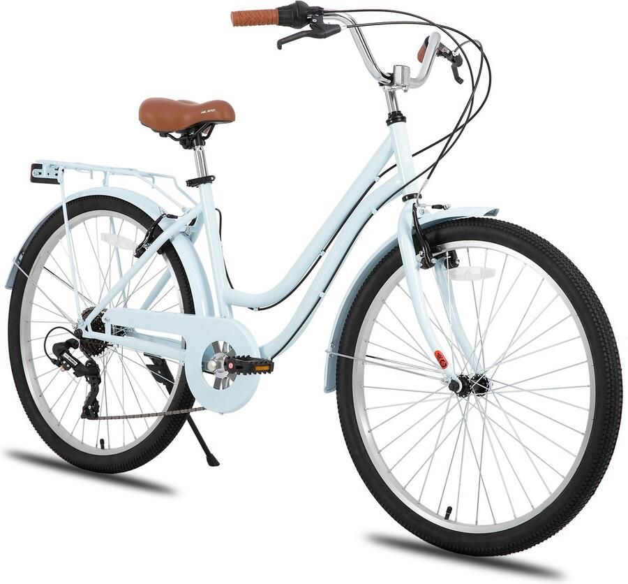 JOYSTAR Hiland Breeze Dames Commuter Stadsfiets 26 7 Versnellingen Handrem Mand Standaard blauw Geschikt voor buitenactiviteiten in de lente