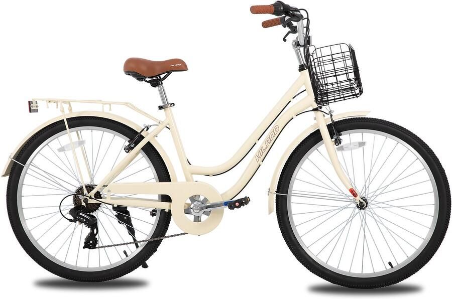 Hiland Breeze Dames Commuter Stadsfiets 26 7 Versnellingen Handrem Mand Standaard Blauw
