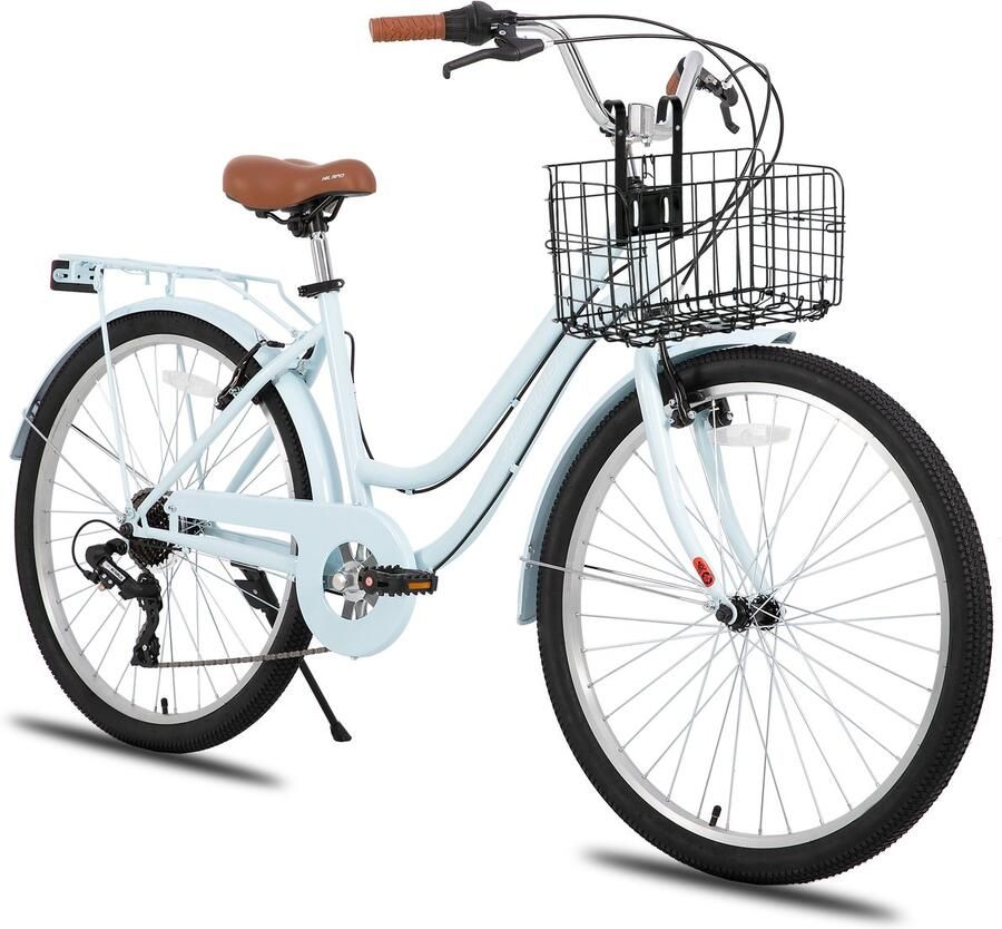 Hiland Breeze Dames Commuter Stadsfiets 26 7 Versnellingen Handrem Mand Standaard Blauw - Foto 1