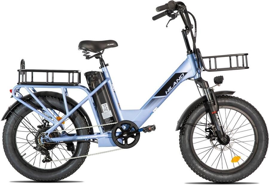 Hiland Elektrische Cargo Fatbike – 20 Dikke Banden – 48V – 7 Speed – blauw - Foto 1