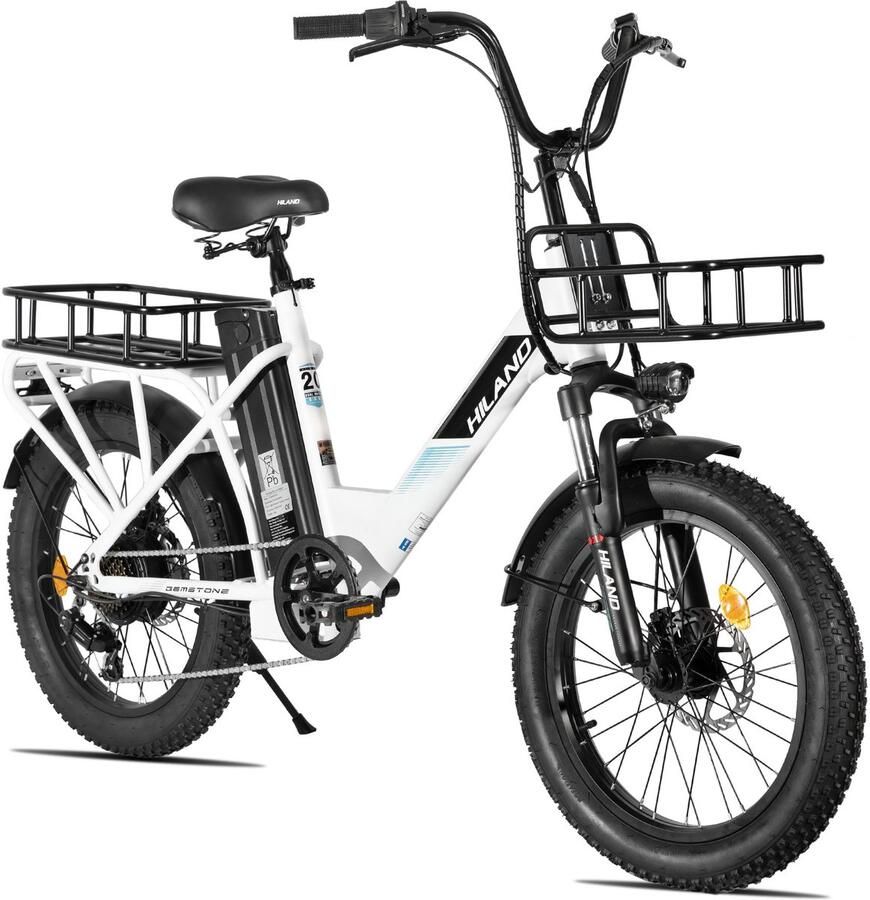 Hiland Elektrische Cargo Fatbike – 20 Dikke Banden – 48V – 7 Speed – Wit - Foto 1