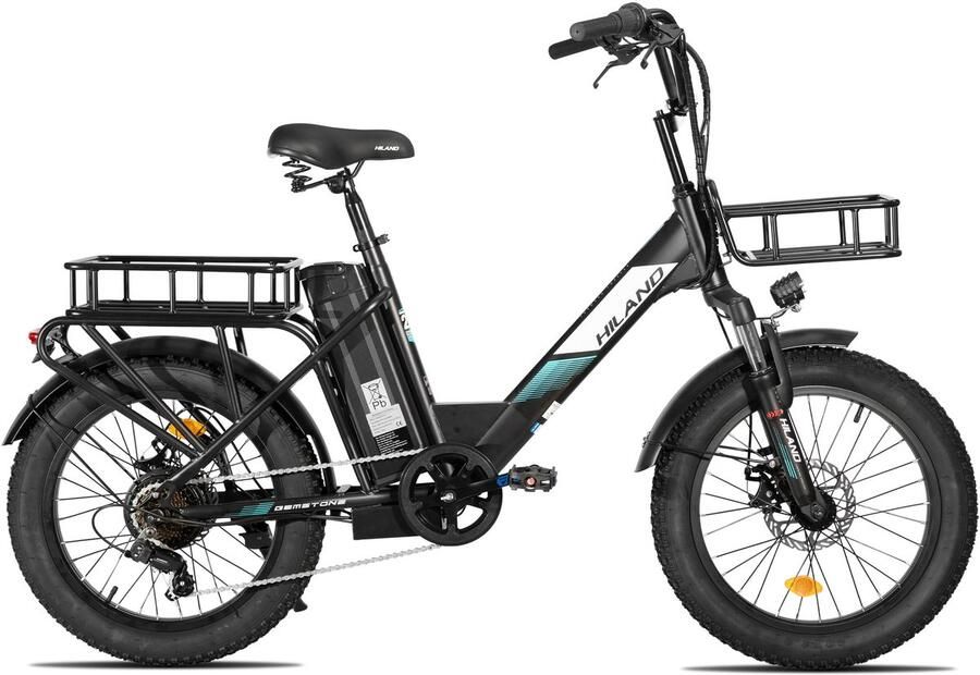 Hiland Elektrische Cargo Fatbike – 20 Dikke Banden – 48V – 7 Speed – Zwart