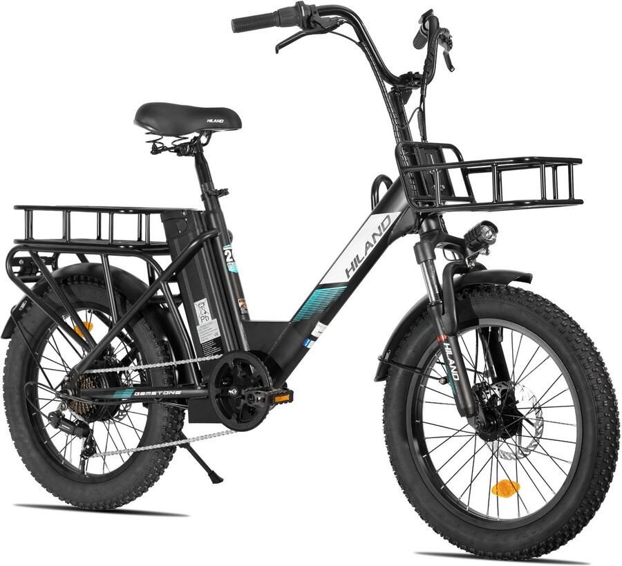 Hiland Elektrische Cargo Fatbike – 20 Dikke Banden – 48V – 7 Speed – Zwart - Foto 1