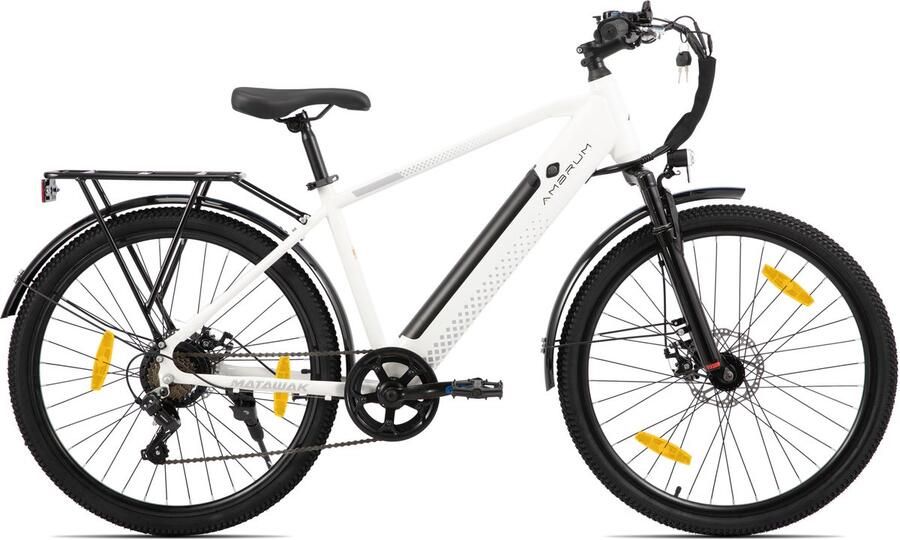 Hiland Matawak elektrische stadsfiets 26 inch 250W motor 60km actieradius 36V 10.4Ah accu Shi o 7-versnellingen Unisex Wit