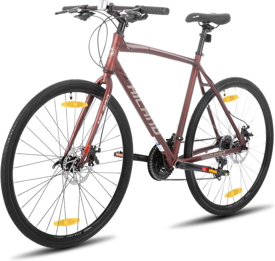 Hiland HH Hybrid Fiets 700C 21 Versnellingen Racefiets Stadsfiets Mechanische Schijfrem & Commuter Bike