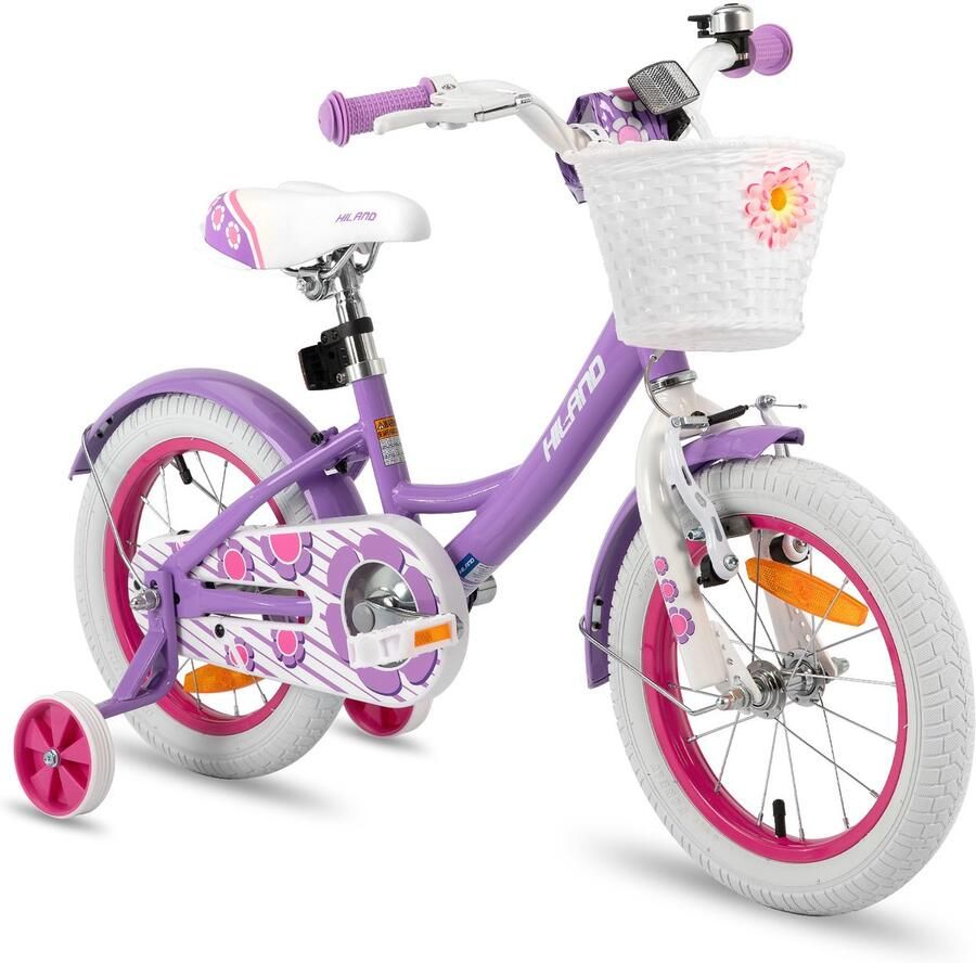 Hiland Kinderfiets 14 Inch Voor & Met dje Bel & Bagagedrager Inclusief Zijwieltjes