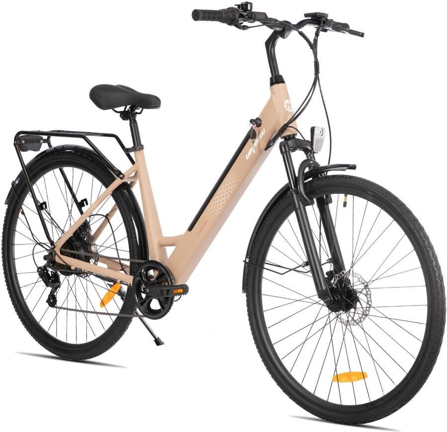Hiland LAMASSU Elektrische Fiets 700*38C 250W Motor 60 km Actieradius -Shi o 7 Versnellingen Aluminium Frame Unisex Goud