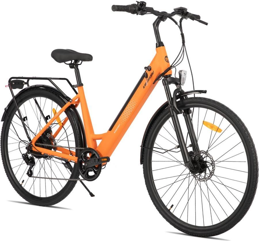 Hiland LAMASSU Elektrische Fiets 700*38C 250W Motor 60 km Actieradius -Shi o 7 Versnellingen Aluminium Frame Unisex Oranje