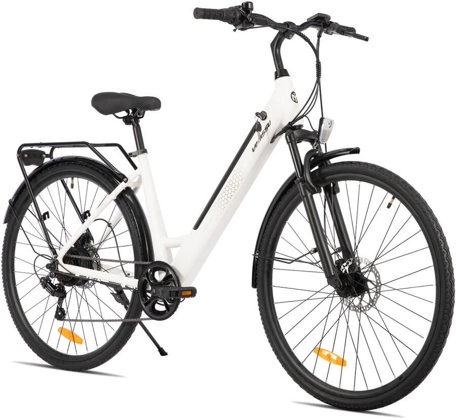 Hiland LAMASSU Elektrische Fiets 700*38C 250W Motor 60 km Actieradius -Shi o 7 Versnellingen Aluminium Frame Unisex Wit
