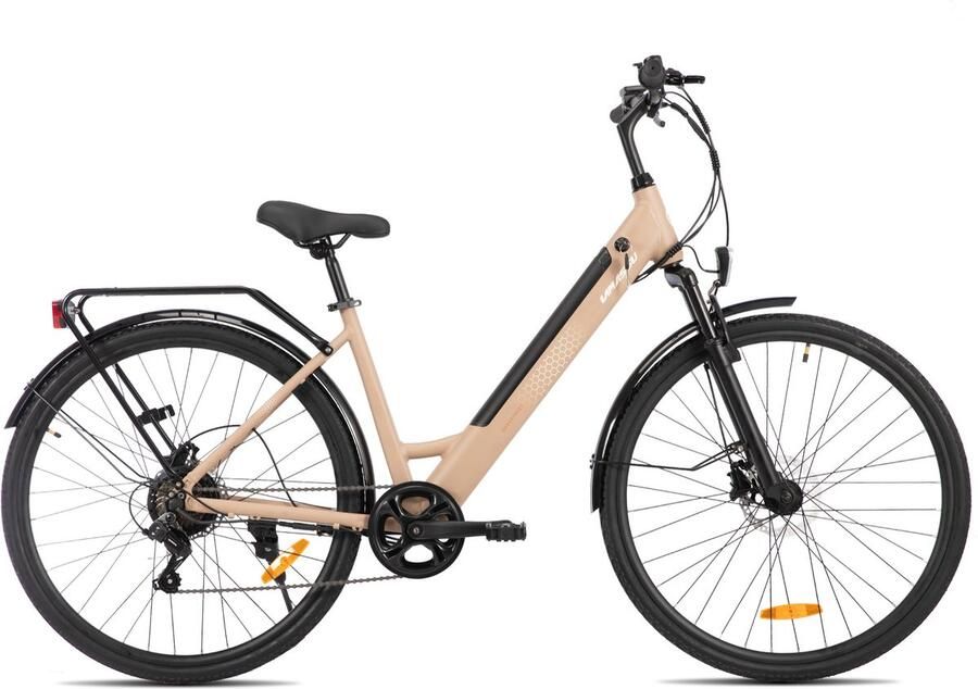 Hiland LAMASSU Elektrische Fiets 700*38C 250W Motor 60 km Actieradius -Shi o 7 Versnellingen Aluminium Frame Unisex Goud