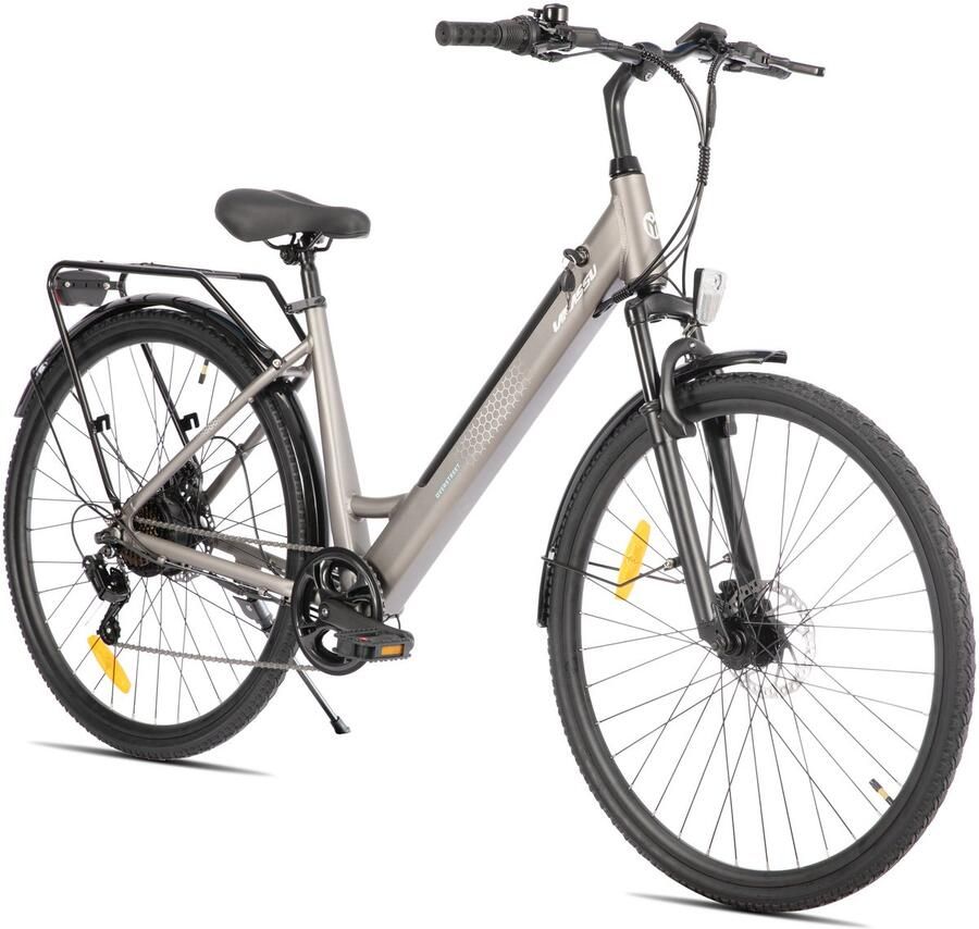 Hiland LAMASSU Elektrische Fiets 700*38C 250W Motor 60 km Actieradius -Shi o 7 Versnellingen Aluminium Frame Unisex Grijs