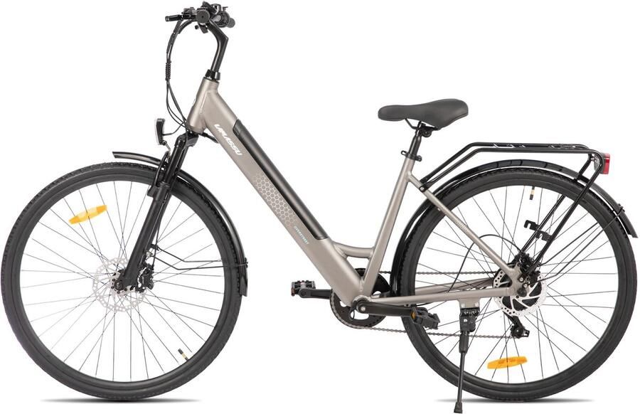 Hiland LAMASSU Elektrische Fiets 700*38C 250W Motor 60 km Actieradius -Shi o 7 Versnellingen Aluminium Frame Unisex Grijs