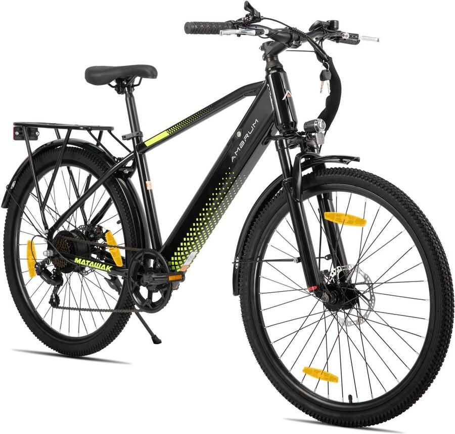 Hiland Matawak elektrische stadsfiets 26 inch 250W motor 60km actieradius 36V 10.4Ah accu Shi o 7-versnellingen Unisex -Geel