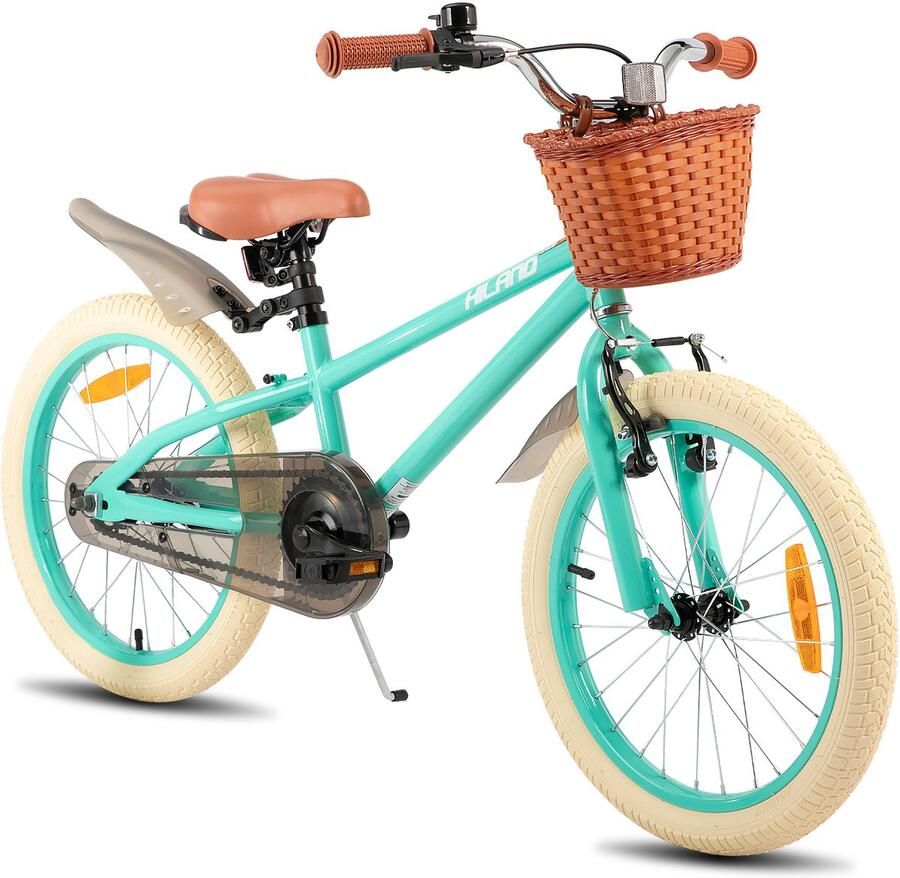 Hiland Meisjesfiets 18 Inch Met Mandje & Zijwieltjes Handrem & Terugtraprem Groen
