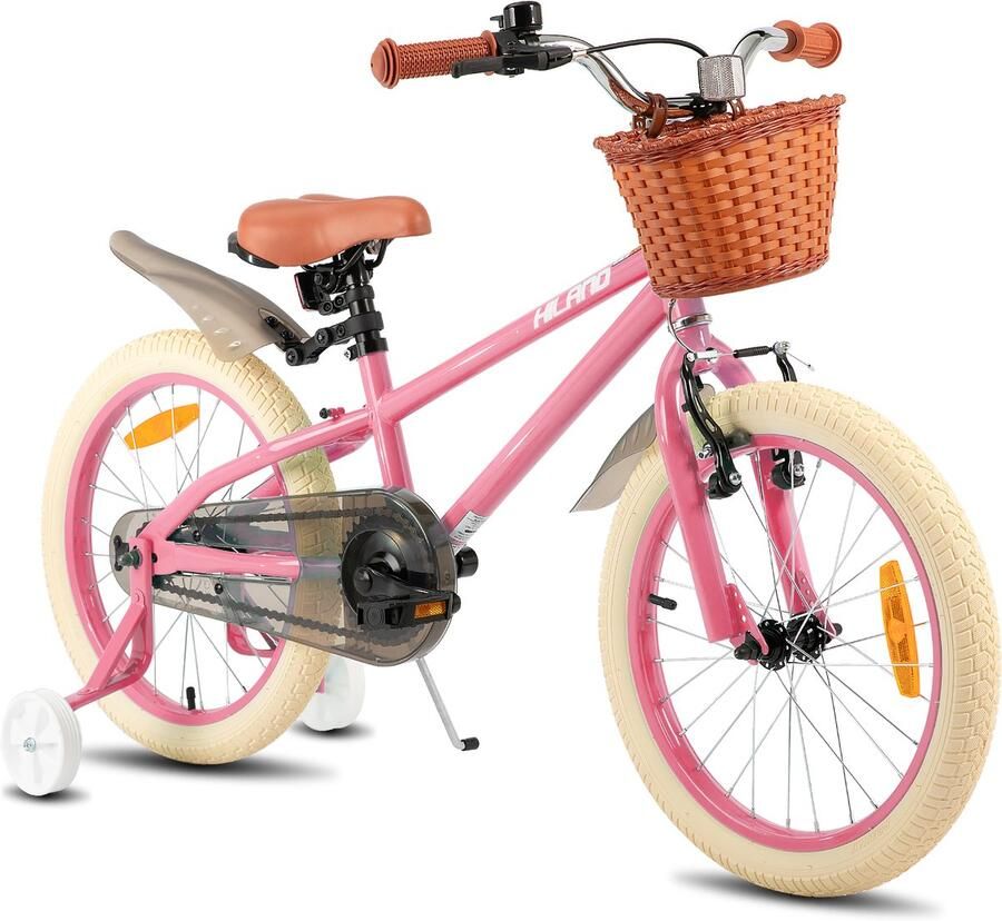 Hiland Meisjesfiets 18 Inch Met Mandje & Zijwieltjes Handrem & Terugtraprem Roze